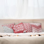 Ambesonne Geometric Throw Pillow Cushion Case Pack of 4, Home Phrase Minimal Zigzag Squama Dahlia Flower Petals Chevron Tribal, Modern Accent Double-Sided Digital Printing, 20", Dark Coral and White