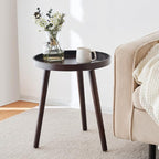 Apicizon Brown Round Side Table Set of 2, Tray Nightstand Sofa Coffee End Table for Living Room, Bedroom, Small Spaces, Easy Assembly Bedside Table, 15 x 18 Inches, Brown
