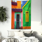 Lunarable Mexican Tapestry, Caribbean Houses in Vibrant Color Scheme in Isla Mujeres Mexico Latin America Photo, Wall Hanging for Bedroom Living Room Dorm Decor, 40" X 60", Green Pink