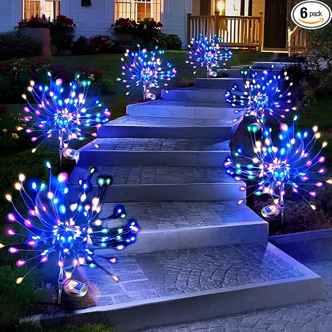 Anordsem Solar Lights Outdoor Waterproof: Garden Light Solar Powered for Yard Outside - Fireworks Lamp Colorful Lighting Path Decor 6 Pack - LED Sparkler DIY Decorating Gifts for Women Mom Wife