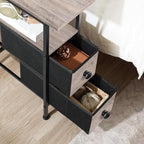 HOOBRO End Table with Charging Station, Narrow Side Table with 2 Fabric Drawers, Skinny Nightstand with Storage, Slim Bedside Table for Living Room, Small Spaces, Greige and Black BG487UBZ01