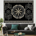 OSUNBD Nordic Vikings Tapestry Large 106x70inches Soft Flannel Vegvsir Symbol Amulet Celtic Rune Scandinavian Aesthetic Mythology Tapestry Wall Hanging for Bedroom Living Room Decor