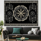 OSUNBD Nordic Vikings Tapestry 40x30 Inch - Soft Flannel Wall Hanging with Vegvsir, Celtic Runes, Scandinavian Mythology Art for Bedroom, Living Room Decor