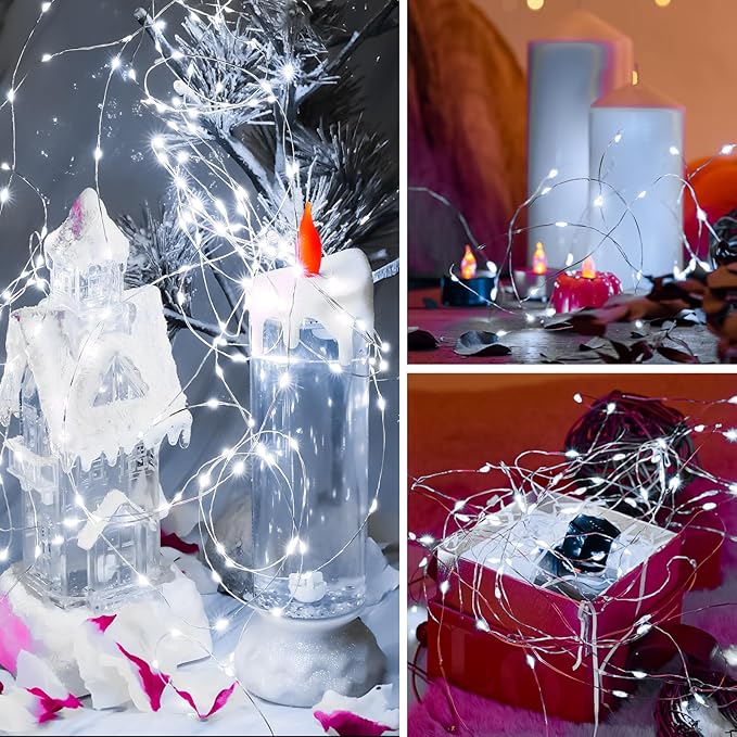 6 Pack White Fairy Lights Battery Operated Lights, 7ft 20 Led Mini String Lights, Waterproof Silver Wire Starry for Mason Jars Wedding Party Centerpiece Table Christmas