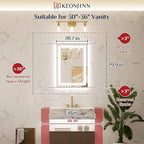 Keonjinn LED Mirror for Bathroom 22" x 30" with Frontlit and Backlit, Stepless 3 Colors Temperature & Dimmable Lighted Wall Mirror, Double LED Strips & UL Listed Driver, Anti Fog Mirrors with Light