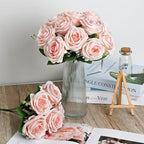 Artificial Roses Bouquets - 8 Bundles Fake Silk Flowers Realistic Faux Florals Bulk for Wedding Bridal Party Baby Shower Event Home Arrangements Centerpieces Decorations (Pink)