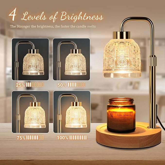AIFEI Candle Warmer Lamp with Timer, Dimmable Adjustable Height Candle Lamp, Birthday Gifts for Women Mom Sister Friends, House Warming Gifts New Home Decor, Candle Lamp Warmer with 2 Bulbs - Gold