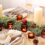 36pcs Assorted Amber Votive Candle Holders for Fall Decor, Amber Glass Candle Holder for Wedding Table Centerpiece, Tealight Candle Holder for Party, Thankgiving and Christmas Decorations