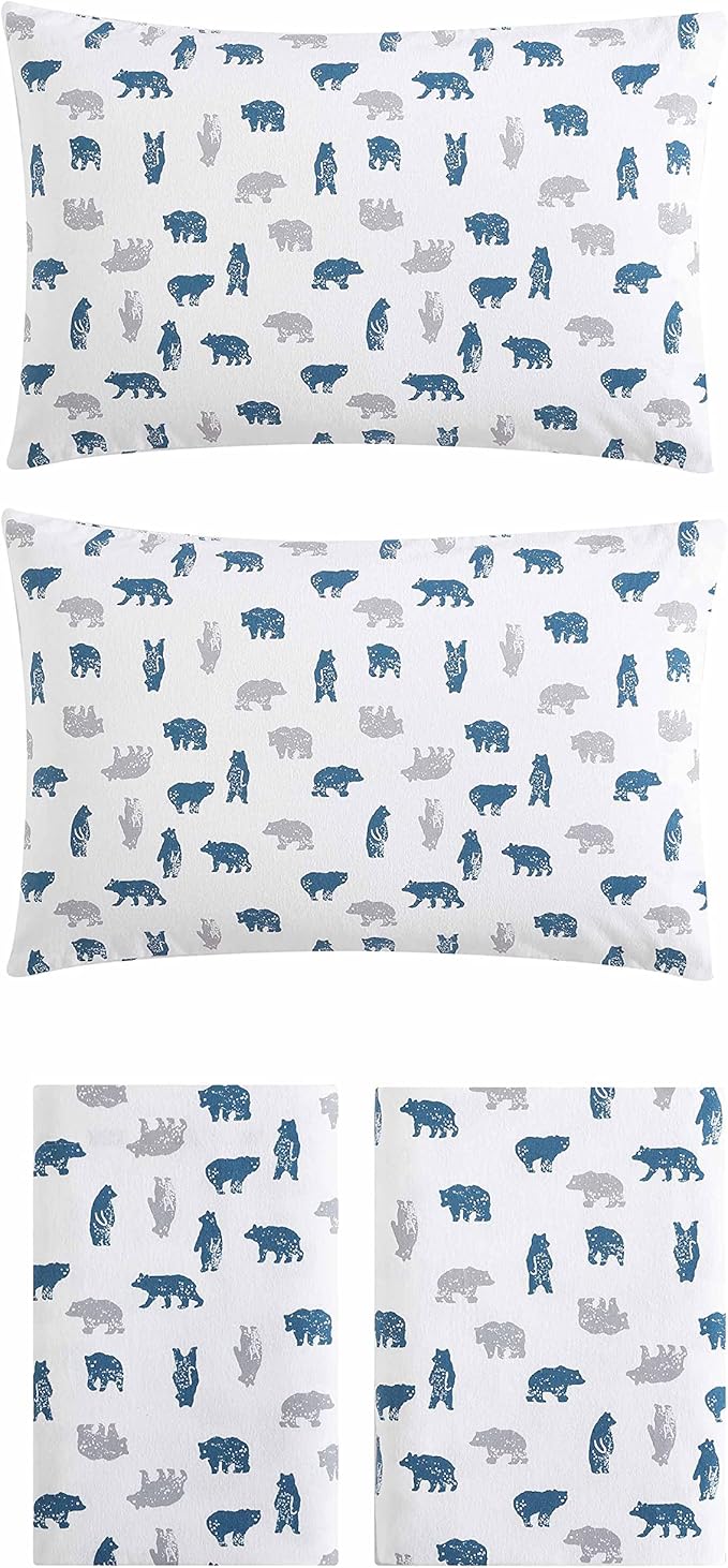 Eddie Bauer- Twin Sheet Set, Cotton Flannel Bedding Set, Brushed for Extra Softness, Cozy Home Décor (Bear Mountain Grey, Twin)