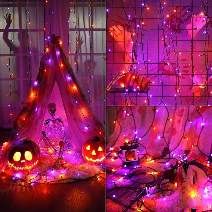 Brizled 2 Pack Purple & Orange Halloween Lights, 95.14ft 240 LED Halloween Lights String Connectable with Timer, 8 Modes Outdoor Orange Light, Plugin Mini Light for Tree Garden Indoor Decor