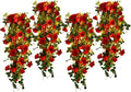 RECUTMS Hanging Rose Flowers Artificial Vines for Outdoors with 30 LED Fairy String Lights Indoor Home Garden Wall Wedding (Red)