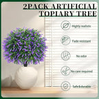 Artificial Lavender Topiary Ball Trees,2 Set of 16'' UV Resistant Fake Evergreen Shrubs Bushes Plants with Ground Spike, Fake Plants for Outdoor Indoor Front Porch Garden