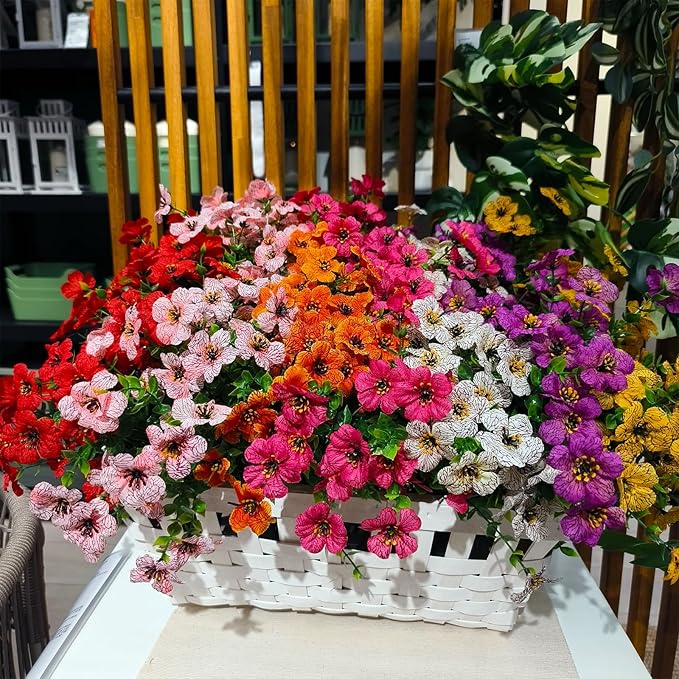 28 Bundles Silk Daisy Fake Plants Faux Flowers UV Resistant Fake Bushes Plastic Artificial Flowers Faux Outdoor Indoor Plants for Spring Summer Decoration (7 Colors)