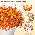 Artificial Fake Mums Flowers Plants for Outdoors Autumn Fall Decoration,16 Bundles Faux mums Mix Silk Glory UV Sun Resistant, Realistic Fall Flowers for Planter Porch Patio Yard Balcony Home Decor