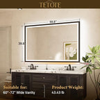 TETOTE 60x40 LED Bathroom Mirror with Lights Gold Frame Frontlit & Backlit Lighted Vanity Mirror Baroque Anti Fog Dimmable White/Warm/Natural,CRI90+,Waterproof,Wall Mounted(Horizontal/Vertical)