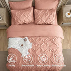 Bedsure King Size Comforter Set Dusty Pink - Bed in a Bag Bedding Set 7 Pieces, GentleSoft™ Pintuck Bed Set Gift for Family, Pinch Pleat Dusty Pink Comforter with Sheets, Pillowcases & Shams