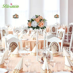 BLOSMON Flower Ball Centerpieces for Tables: 2pcs 9.5 Inch Peach Fuzz Fake Rose Flowers Kissing Balls Artificial Wedding Floral Arrangements Silk Bouquet with Base Home Party Room DIY Decorations