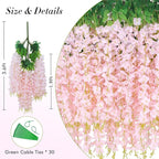 60 Pack Light Pink Wisteria Hanging Flowers, Fake Flowers for Decoration, Artificial Hanging Flowers,Vines for Bedroom,Flower Garland for Home,Party,Garden, Wall,Wedding Decoration(3.6 Ft/Pcs)