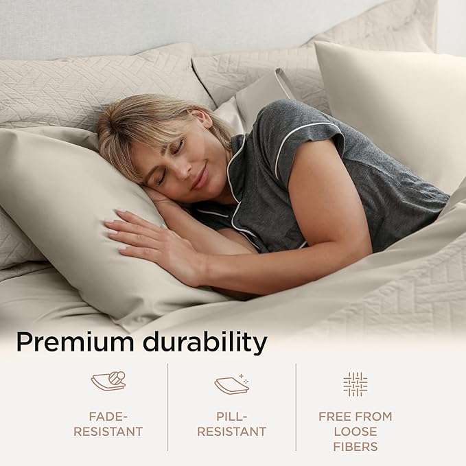 Threadmill Full Size Sheets | 800 Thread Count Bed Sheets with 16” Deep Pocket for Full Size Mattress | Sateen Weave, Better Than Egyptian Cotton, 4-Piece Bedding Set with Cooling Effect | Taupe
