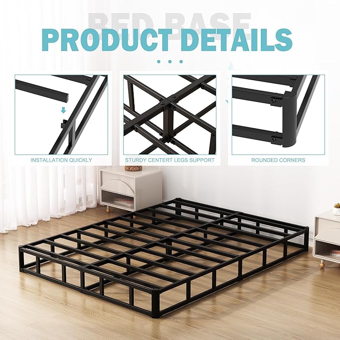7 Inch King Box Spring Bed Base, Low Profile Metal Box Spring King with Fabric Cover, 3000 Lbs Max Weight Capacity Mattress Foundation, Noise-Free, Easy Assembly