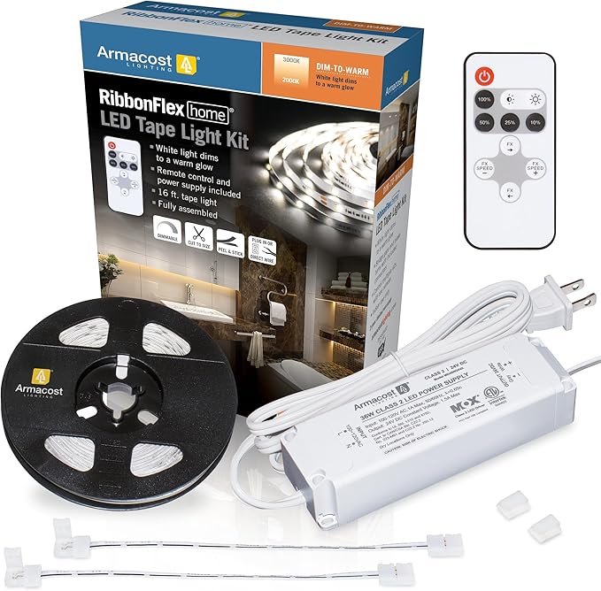Armacost Lighting 421503 Ribbon Flex Home Dim to Warm LED Tape Light Kit with Remote, 16 ft