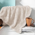 Exclusivo Mezcla Plush Fuzzy Fleece Bed Blanket Queen Size, Super Soft, Fluffy and Warm Blankets Suitable for All Seasons (Beige, 90x90 Inches)