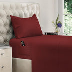 DREAMCARE Twin XL Sheet Sets – 3pcs Cooling Sheets – up to 15” Deep Pocket Twin XL Sheets Set – Hotel Luxury Sheets & Pillowcases – Superior Softness 100% Fine Microfiber with Side Pocket – Burgundy