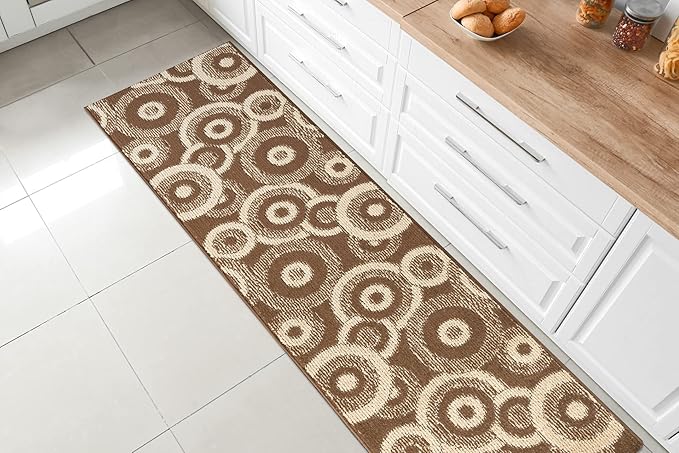 Custom Length Cut to Size Modern Farmhouse Carpet Runner Rug for Hallways, Non Slip Rubber Backed, 31 inch Wide X Customized Length, Geo Brown, 31 inch X 4 feet, Doormat Size