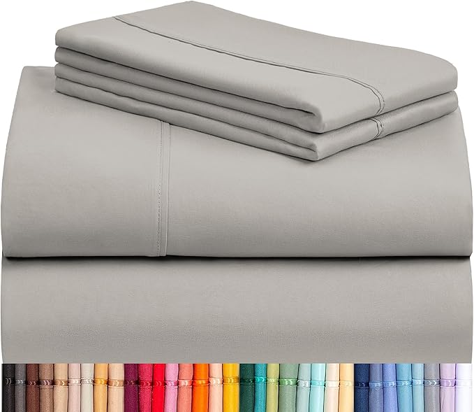 LuxClub 4 PC Queen Sheet Set, Deep Pockets Wrinkle Free Cooling Bed Sheets Hotel Bedding for Women, Men, Kids & Teens, Includes 1 Fitted Sheet, 1 Flat Sheet and 2 Pillowcases - Silky Soft Light Taupe