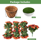Artificial Fake Hanging Plants Flowers Basket for Fall Autumn Outdoor Decoration,Faux Silk Begonia in Planter UV Resistant Realistic for Outside Home Porch Patio Balcony Yard Decor