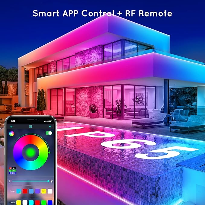 FBZ 200Ft Outdoor Waterproof LED Strip Lights,Music Sync RGB IP65 Led Lights with App Control and Remote,Color Changing Waterproof Led Rope Lights for Outdoor,Balcony,Roof,Garden,Stairs Party (200FT)