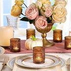 DEVI 48 Pcs Amber Votive Candle Holders Bulk, Boho Fall Wedding Party Decorations, Glass Tea Lights Candle Holder, Christmas Thanksgiving Party Home Table Decor