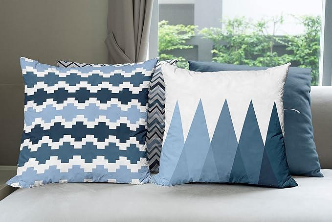 Ambesonne Modern Throw Pillow Cushion Case Pack of 4, Geometric Style Pattern of Triangles Zigzags Love Home Phrase Design, Modern Accent Double-Sided Digital Printing, 18", Petrol Blue and White