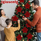 8 Pcs Large Christmas Flower Magnolia Flowers Christmas Tree Decoration Artificial Poinsettia Stems Velvet Xmas Ornaments for Xmas Tree Table Decor(Burgundy,12 Inch)