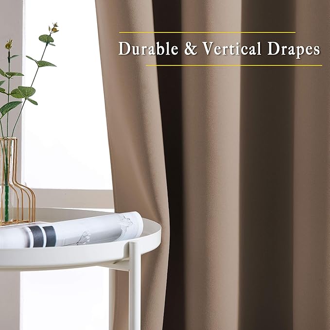 NICETOWN Insulated Blackout Curtains and Drapes - Microfiber Energy Saving Thermal Insulated Solid Grommet Blackout Draperies for Kitchen (1 Pair, 66 inches by 54 Inch, Cappuccino)