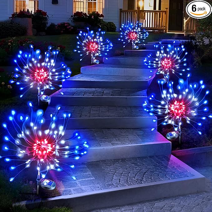 Anordsem Solar Lights Outdoor Waterproof: Garden Light Solar Powered for Yard Outside - LED Sparkler Fireworks Colorful Lighting Patio Decor 6 Pack - Gardening Gifts for Women Men Gardener