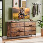 WLIVE Wide TV Stand for 60, 65, 70 inch TV, Large Entertainment Center with 6 Fabric Drawer, TV Media Console Table with Wood Top, Adjustable Feet for Living Room, Hallway, Rustic Brown