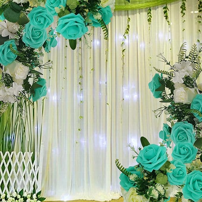 Artificial Rose Flowers 25pcs, Turquoise Blue Foam Fake Rose Faux Flower for Wedding Bouquets Bridal Shower Centerpieces Floral Arrangements Home Decorations Party Backdrops Table