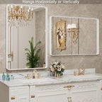LOAAO 28x36 Inch White Metal Framed Bathroom Mirror for Wall, White Bathroom Vanity Mirror Farmhouse, Large Rounded Rectangle Mirror, Anti-Rust, Hangs Horizontally or Vertically