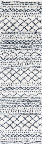 SAFAVIEH Arizona Shag Collection Runner Rug - 2'3" x 6' Runner, Ivory & Slate, Moroccan Design, Non-Shedding, 1.6-inch Thick, Ideal for High Traffic Areas in Living Room, Bedroom (ASG741M-26)