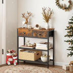 HOOBRO 29.5" Narrow Console Table with 2 Fabric Drawers, Sofa Table, Small Entryway Table with 3-Tier Storage Shelves, Behind Couch Table, for Living Room, Hallway, Rustic Brown and Black BF72XG01