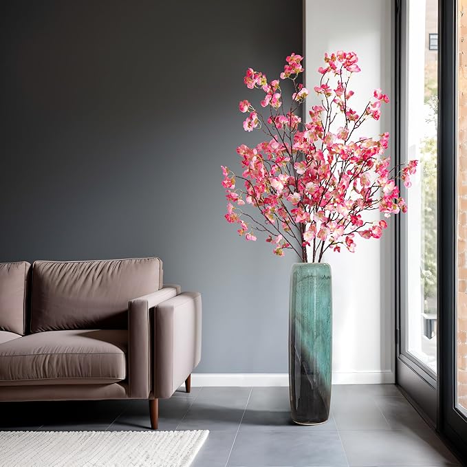 4 Pcs Artificial Cherry Blossom Flower Branches, Bulk Silk Faux Flowers Real Touch Bouquet for Home Wedding Party Centerpieces Spring Summer Decor, Vase Not Included(Deep Pink)