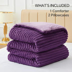 BEDELITE Fleece King Comforter Set -Super Soft & Warm Fluffy Purple Bedding, Luxury Fuzzy Heavy Bed Set for Winter with 2 Pillow Cases