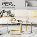 aboxoo Nesting Coffee Table Set of 2, Small Round Glass Nesting Tables for Living Room Bedroom, Accent Tea Table with Gold Metal Frame Modern Industrial Simple