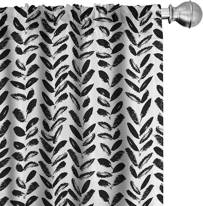 Ambesonne Black and White Window Curtains, Modern Grunge Botany Motif Monochrome Brush Paint Style Strokes, Lightweight Decor 2-Panel Set with Rod Pocket, Pair of - 28" x 84", White and Black