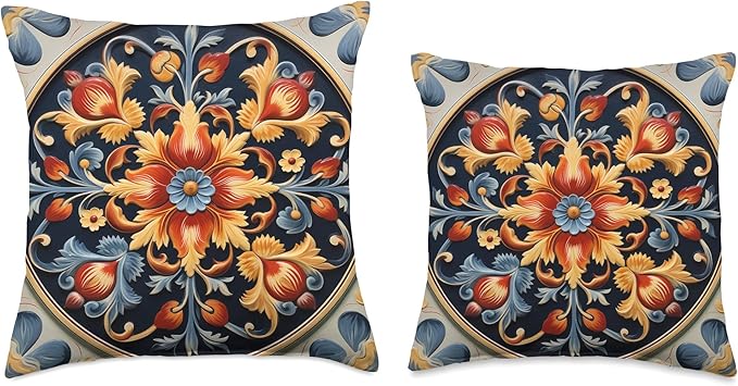 Traditional Norwegian Rosemaling Folk Art Throw Pillow
