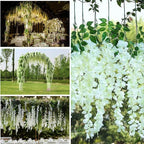 Artificial Wisteria Hanging Flowers Fake Wisteria Flower Garland Silk Vines Rattan Decor for Home Wedding Arch Wall Garden Greenery Bedroom Outdoor Office Party Decoration (24, White)