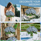 Artificial Roses Bouquets - 8 Bundles Fake Silk Flowers Realistic Faux Florals Bulk for Wedding Bridal Party Baby Shower Event Home Arrangements Centerpieces Decorations (Dusty Blue)
