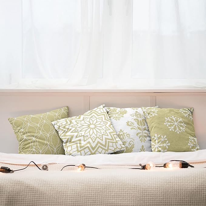 Ambesonne Retro Throw Pillow Cushion Case Pack of 4, Trellis Grid Medieval Floral Damask Mandala Flower Ornament in Modern Monochrome, Modern Accent Double-Sided Digital Printing, 16", Pale Khaki