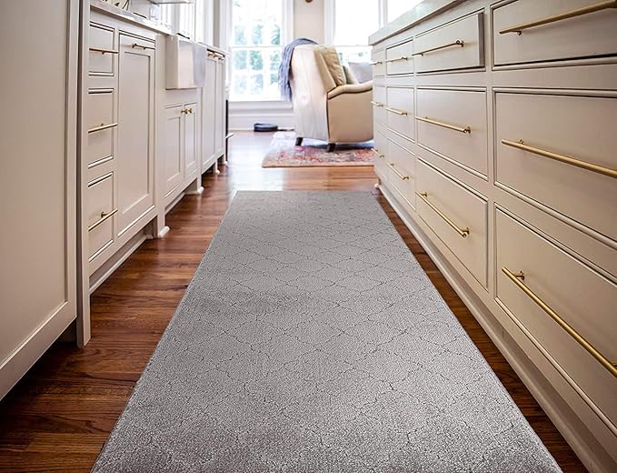 Custom Size Modern Runner Rug Carpet for Hallway Entryway Foyer Kitchen, Slip Resistant Latex Rubber Backed 31 inch Wide X Customized Length, Clouds Grey, 31 inch X 15 feet